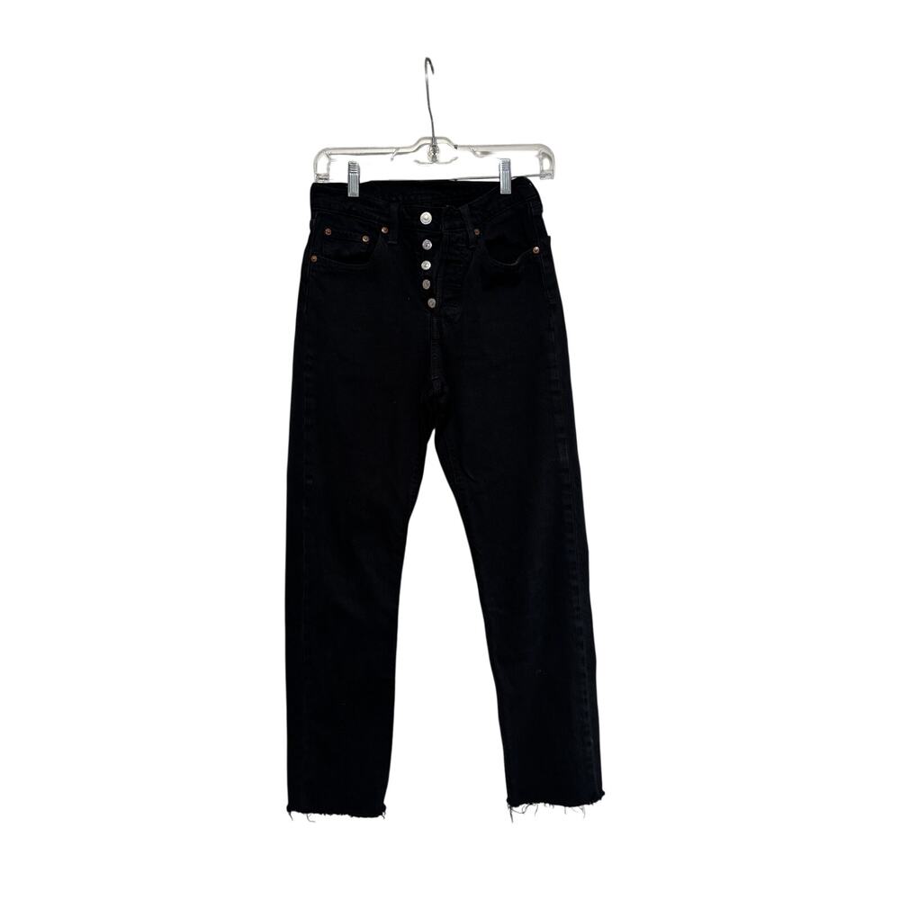 Levi's Black Denim Jeans W25 L30 Button Fly Raw Hem - Picture 2 of 9